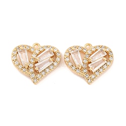 Brass Micro Pave Clear Cubic Zirconia Pendants, Cadmium Free & Nickel Free & Lead Free, Heart with Rhombus, Real 18K Gold Plated, 15x17x5mm, Hole: 1.2mm(KK-S389-13G)