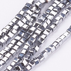 Electroplate Glass Beads Strands, Cube, Platinum Plated, 3x3x3mm, Hole: 1mm, about 98Pcs/strand, 10.5 inch(EGLA-F013-A01-B)