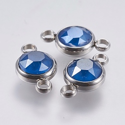 K9 Glass Links connectors, Faceted, with 304 Stainless Steel Findings, Flat Round, Stainless Steel Color, Royal Blue, 17.5x10x6mm, Hole: 2.5mm(STAS-F139-042P-09)