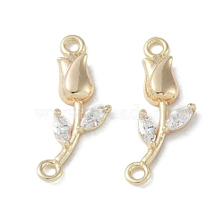 Brass & Clear Glass Flower Links Connector Charms, Real 18K Gold Plated, 19x6.5x2mm, Hole: 1.2mm(KK-H482-16G)