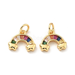 Eco-friendly Brass Micro Pave Colorful Cubic Zirconia Pendants, with Jump Ring, Cadmium Free & Lead Free, Rainbow with Star, Real 18K Gold Plated, 10.5x12.5x2.5mm, Hole: 3.2mm(KK-D080-26G)