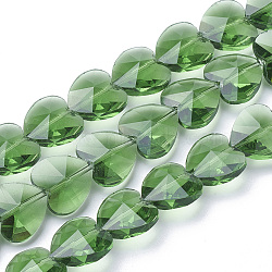 Transparent Glass Beads, Faceted, Heart, Green, 14x14x8.5mm, Hole: 1mm(GLAA-Q066-14mm-A09)