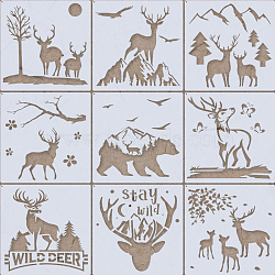 Dear PET Plastic Hollow Out Drawing Painting Stencils Templates, Square, White, 28x28cm, 9pcs/set(BEAR-PW0001-78)