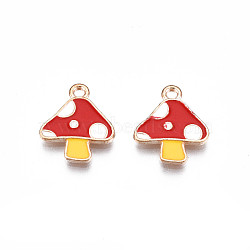 Autumn Theme Alloy Enamel Charms, Cadmium Free & Lead Free, Mushroom, Crimson, 15x13x1.5mm, Hole: 1.5mm(ENAM-S115-143A)