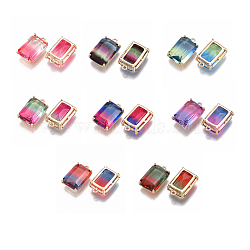 Two Tone Glass Pendants, for DIY Jewelry Making, with Brass Findings, Faceted, Rectangle, Golden, Mixed Color, 20.5x13x8mm, Hole: 1.5mm(GLAA-S179-03-M)