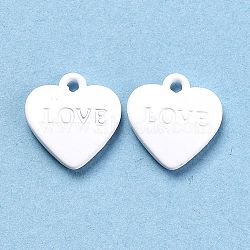 Heart Alloy Spray Painted Charms, Word LOVE, White, 12x11.5x2.5mm, Hole: 1.4mm(PALLOY-B005-01G)