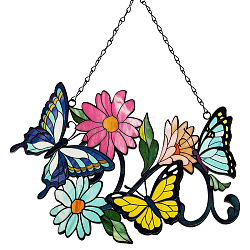 Flower Acrylic Wall Hanging Decoration, for Garden Home Decoration, Butterfly, 200x150mm(PW-WG42433-01)