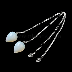 Opalite Dowsing Pendulums, with Silver Tone Iron Chains, Teardrop Pendant, 235mm, Hole: 1.6mm(G-R492-01S-08)