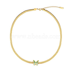 Stainless Steel Butterfly Pendant Necklace with Cuban Link Chains, Golden, 15.75 inch(40cm)(GO5113-5)