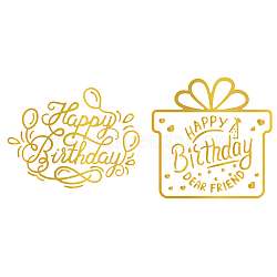Globleland 2Pcs 2 Style Carbon Steel Hot Foil Plate Metal Dies, for DIY Scrapbooking Embossing, Photo Album Craft Making Template, Gift Box & Word Happy Birthday Theme, Birthday Themed Pattern, 1pc/style(DIY-GL0002-14)