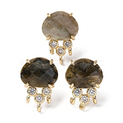 Brass Micro Pave Cubic Zirconia Stud Earring Findings with Natural Labradorite, Jellyfish, Facted, Rack Plating, 19.5x13mm, Hole: 1.8mm, Pin: 0.8x12.5mm(KK-Z096-05G-05)