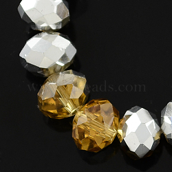 Electroplate Glass Bead Strands, Half Silver Plated, Faceted, Rondelle, Goldenrod, 6x4mm, Hole: 1mm, about 87~90pcs/strand, 15.7 inch(GR6MMY-28S)