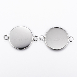 304 Stainless Steel Cabochon Connector Settings, Plain Edge Bezel Cups, Flat Round, Stainless Steel Color, Tray: 20mm, 31.5x22x2mm, Hole: 2.4~3mm(X-STAS-E146-19P-20mm)