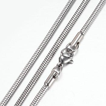 304 Stainless Steel Snake Chain Necklaces, with Lobster Claw Clasps, Stainless Steel Color, 19.8 inch(50.5cm), 2.3mm