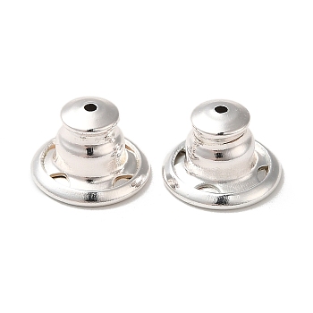 Rack Plating Brass Ear Nuts, Bullet Ear Nuts, Long-Lasting Plated, Silver, 10x7mm, Hole: 0.7mm