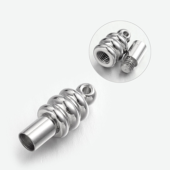 304 Stainless Steel Screw Clasps, Column, Stainless Steel Color, 16x6.5mm, Hole: 1.5mm