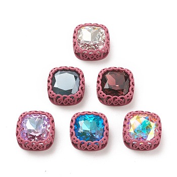 Sew on Rhinestone, Glass Rhinestone, with Brass Findings, Garments Accessories, Square, Mixed Color, Pale Violet Red, 21.5x21x10mm, Hole: 2.5mm and 3mm