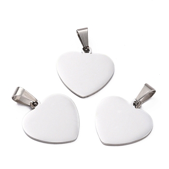 304 Stainless Steel Stamping Blank Tag Pendants, Heart, Stainless Steel Color, 20x20x1.8mm, Hole: 2.2mm