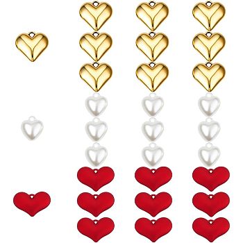 SUPERFINDINGS 30Pcs 3 Style Heart Pendants, includue Electroplated CCB Plastic and Opaque Spray Painted Acrylic Pendants, Mixed Color, 17~20x14~29x8mm, Hole: 1mm, 10pcs/style