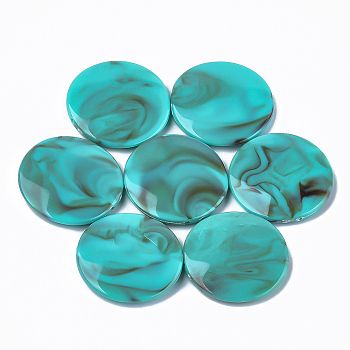 Acrylic Beads, Imitation Gemstone Style, Flat Round, Dark Turquoise, 32x6mm, Hole: 1.6mm