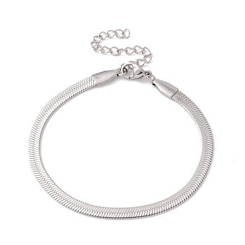 304 Stainless Steel Herringbone Chains Bracelet for Men Women, Stainless Steel Color, Wide: 4mm, 6-1/2 inch(16.5cm)