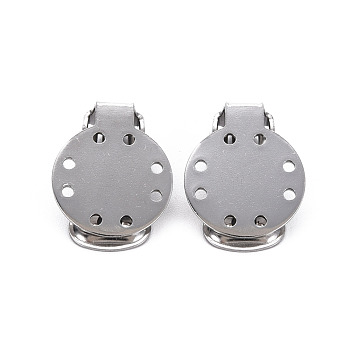 304 Stainless Steel Clip-on Earring Setting, Flat Round, Stainless Steel Color, 20x15x9mm, Hole: 2.5mm