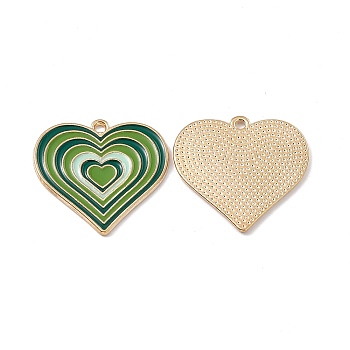 Alloy Pendants, with Enamel, Heart Charm, Golden, Sea Green, 25x26x1.5mm, Hole: 1.8mm