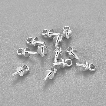 304 Stainless Steel Cup Pearl Peg Bails Pin Pendants, For Half Drilled Beads, Silver, 6x3mm, Hole: 1.5mm, Pin:0.8mm