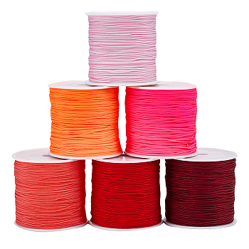 Elite 6 Rolls 6 Colors Braided Nylon Thread, Chinese Knotting Cord Beading Cord for Beading Jewelry Making, Mixed Color, 0.8mm, about 100 yards/roll, 1 roll/color