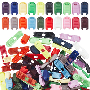 Nbeads 108Pcs 18 Colors Nylon Cord End Clips, Shoe Lace Aglets, for No Tie Shoelace Accessories, Mixed Color, 40x12x6.5mm, Hole: 5x2mm, 6pcs/color