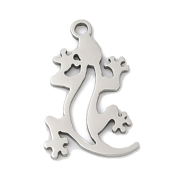 201 Stainless Steel Pendants, Lizard Charms, Stainless Steel Color, 17.5x11.5x1mm, Hole: 1.4mm