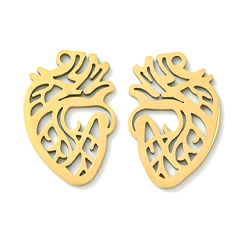 201 Stainless Steel Pendants, Laser Cut, Body Heart Charm, Real 18K Gold Plated, 21x13.5x1mm, Hole: 1.5mm