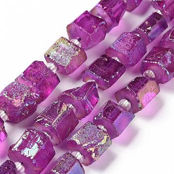 Electroplated Natural Quartz Beads Strands, Hexagon Prism, Irregular Shape, Dark Orchid, 8~13x10~14x6~11mm, Hole: 1mm, about 15~16pcs/strand, 7.8~8 inch(20~20.5cm)