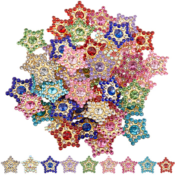 108Pcs 9 Colors Star Sew on Rhinestone, Glass Rhinestone with Plastic Prong Settings, Multi-Strand Links, Mixed Color, 15x15.5x4.5mm, Hole: 3.5x1.4mm, 12pcs/color