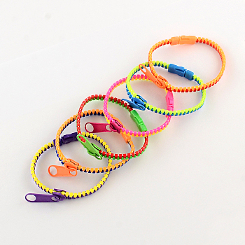 Plastic Zipper Bracelets, Mixed Color, 190x5.5mm
