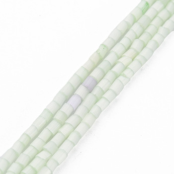 Glass Silk Stain Style Beads Strands, Tube, Pale Green, 1.5~5x2mm, Hole: 0.8mm, about 185~187pcs/strand, 15.55 inch~15.75 inch(39.5~40cm)