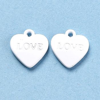 Heart Alloy Spray Painted Charms, Word LOVE, White, 12x11.5x2.5mm, Hole: 1.4mm