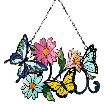 Flower Acrylic Wall Hanging Decoration, for Garden Home Decoration, Butterfly, 200x150mm