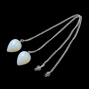 Opalite Dowsing Pendulums, with Silver Tone Iron Chains, Teardrop Pendant, 235mm, Hole: 1.6mm