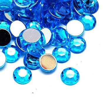 Imitation Taiwan Acrylic Rhinestone Cabochons, Faceted, Half Round, Deep Sky Blue, 4x1.5mm, about 10000pcs/bag