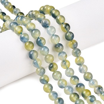 Dyed Natural White Jade Beads Strands, Two Tone, Round, Champagne Yellow, 6x6mm, Hole: 0.9mm, about 61~65pcs/strand, 14.65~15.2''(37.2~38cm)