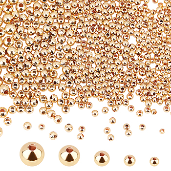 695Pcs 5 Size Brass Round Spacer Beads, Lead Free & Cadmium Free & Nickel Free, Real 18K Gold Plated, 2.5mm, Hole: 0.5mm