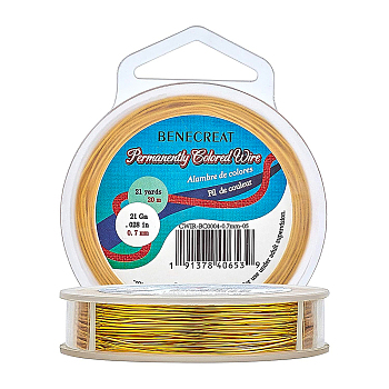 Round Copper Wire for Jewelry Making, Golden, 0.7mm, 21 Gauge, about 65.61 Feet(20m)/roll