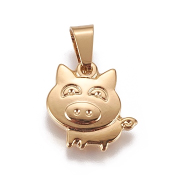 304 Stainless Steel Charms, Cartoon Piggy Charms, Golden, 15.5x15x2.7mm, Hole: 7x3.5mm