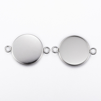 304 Stainless Steel Cabochon Connector Settings, Plain Edge Bezel Cups, Flat Round, Stainless Steel Color, Tray: 20mm, 31.5x22x2mm, Hole: 2.4~3mm