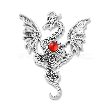Antique Silver Red Dragon Alloy+Resin Pendants