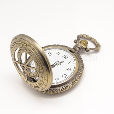 懐中時計のネックレス作りのためにローマ数字のヴィンテージ中空フラットラウンド合金クォーツ時計ヘッドペンダント(WACH-M109-24)-2