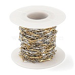 Ion Plating(IP) 304 Stainless Steel Bar Link Chains, Soldered, with Spool, Golden & Stainless Steel Color, 13x2x1.2mm, 3.5x2.5x0.3mm, about 32.81 Feet(10m)/Roll(CHS-M005-12GP)