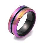 304 Stainless Steel Grooved Finger Ring for Men Women, Rainbow Color, US Size 8 3/4(18.7mm)(RJEW-WH0011-09D-MC)