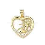 Brass Micro Pave Clear Cubic Zirconia Pendants, Heart with Unicorn Charms, Real 16K Gold Plated, 18.5x18x3mm, Hole: 4.5x3.5mm(KK-P350-08G)